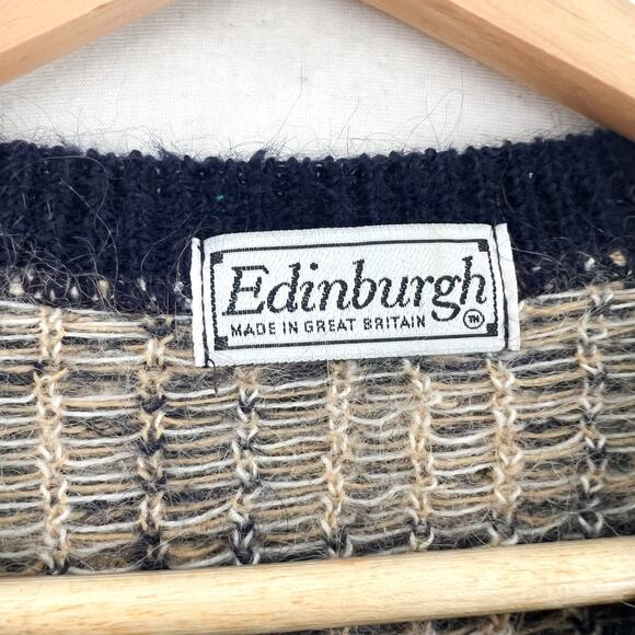 VTG Edinburgh Plaid Cardigan Sweater Medium Mohair Blend Blue Yellow Academia - Picture 6 of 7